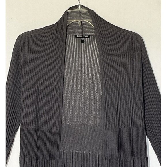 Eileen Fisher Gray Pleated Knit Long Sleeve Casual Open Front Cardigan - Picture 9 of 13
